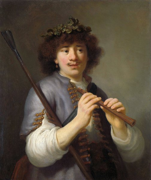 Rembrandt as a Shepherd with a Staff and Flute  by Govert Flinck - Hand-Painted Oil Painting Reproduction