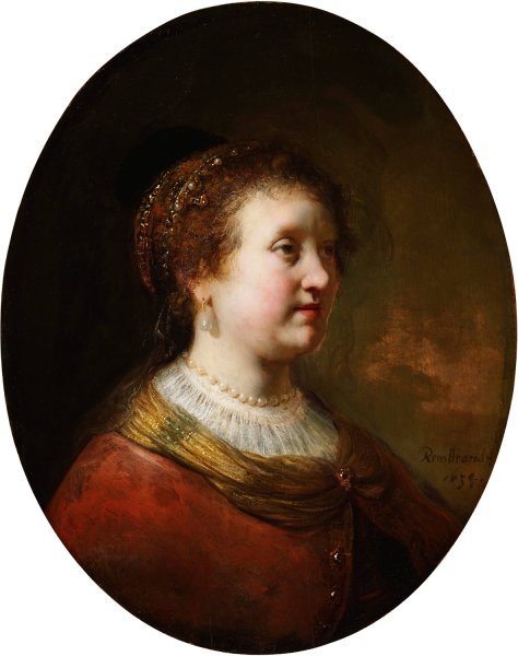 Woman in a Red Dress and Pearls  by Govert Flinck - Hand-Painted Oil Painting Reproduction