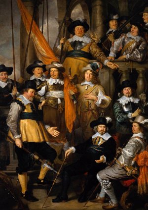 The Company of Captain Albert Bas and Lieutenant Lucas Conijn by Govert Teunisz. Flinck Oil Painting