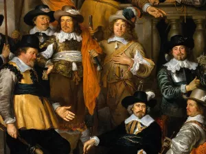 The Company of Cpt. Aelbert Bas and Lt. Lucas Conijn Detail Oil painting by Govert Teunisz. Flinck