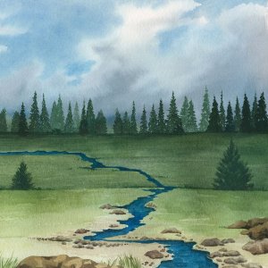 Trees by the River II by Grace Popp Oil Painting
