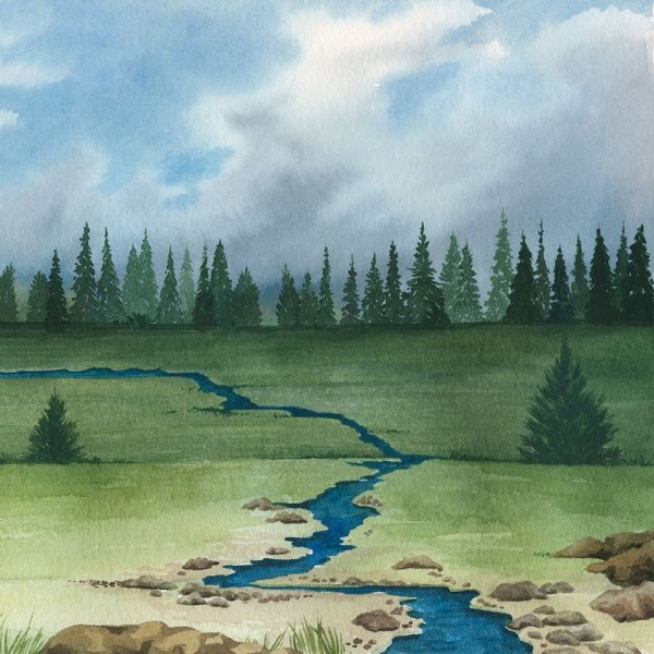 Main Product Photo of Trees by the River II Painting by Grace Popp