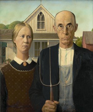 American Gothic by Grant Wood Oil Painting