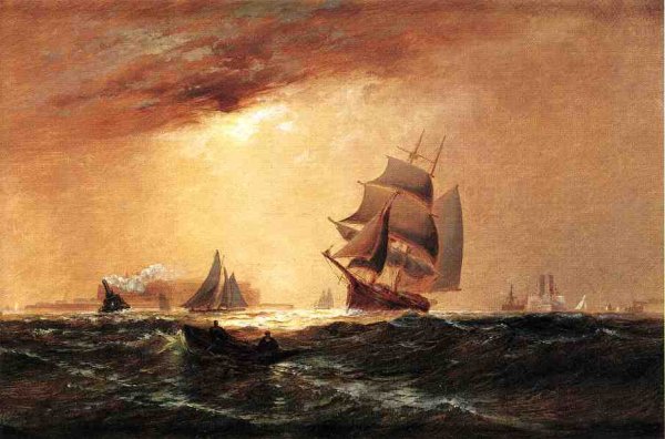 Ships in New York Harbor by Granville Perkins - Hand-Painted Oil Painting Reproduction