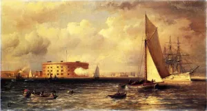 Ships Near the Battery by Granville Perkins - Oil Painting Reproduction