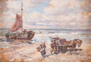 Fisher by the beach by Gregor Von Bochmann Oil Painting