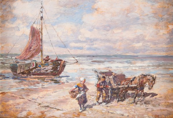 Main Product Photo of Fisher by the beach  Painting by Gregor Von Bochmann
