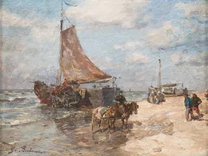Fisher on the beach of Katwiyk by Gregor Von Bochmann Oil Painting