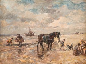 Mussel fisher by the beach by Gregor Von Bochmann Oil Painting