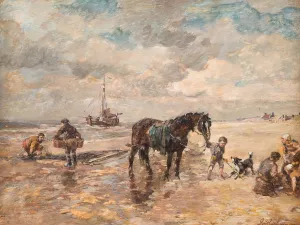 Mussel fisher by the beach by Gregor Von Bochmann Oil Painting