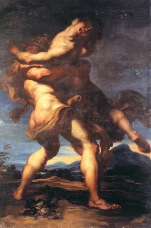 Hercules and Antaeus by Gregorio De Ferrari - Oil Painting Reproduction