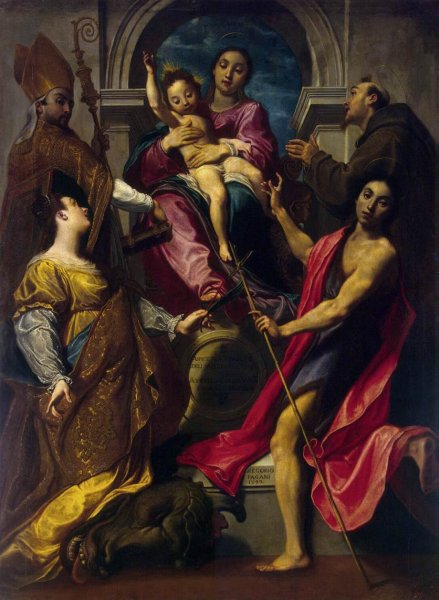 Madonna and the Child with Saints by Gregorio Pagani - Hand-Painted Oil Painting Reproduction