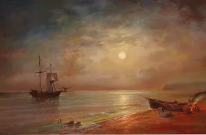 Moonlit Night Over A Coastal Landscape Oil painting by Grigori Ivanovitch Kapustin