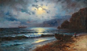Smugglers on the Crimean Coast by Grigori Ivanovitch Kapustin Oil Painting