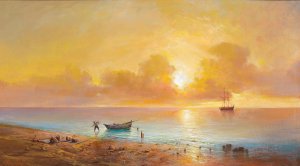 Sunset on the Black Sea Coast by Grigori Ivanovitch Kapustin Oil Painting