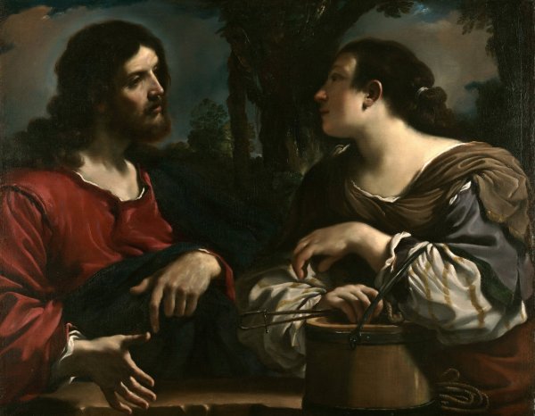 Christ And The Woman Of Samaria  by Guercino - Hand-Painted Oil Painting Reproduction