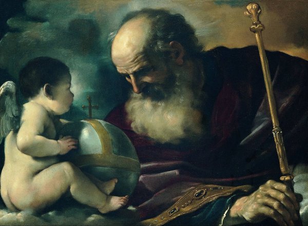 God The Father And Angel  by Guercino - Hand-Painted Oil Painting Reproduction