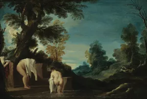 Landscape with Bathing Women Oil painting by Guercino
