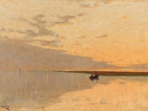 Barca al tramonto by Guglielmo Ciardi Oil Painting