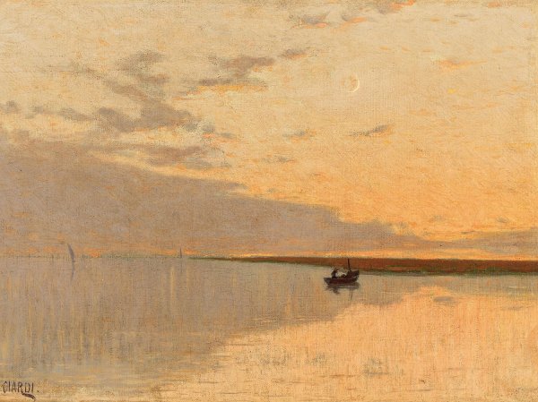 Main Product Photo of Barca al tramonto  Painting by Guglielmo Ciardi