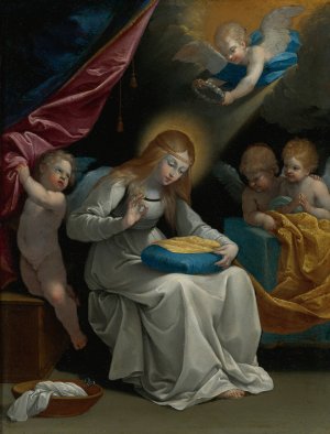The Virgin Sewing, Accompanied By Four Angels, Known As La Couseuse by Guido Reni Oil Painting