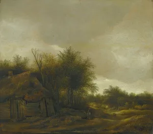 A Dune Landscape With Figures On A Sandy Path Near A Cottage by Guillam Dubois Oil Painting