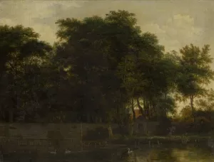 Swan Lake in a Park by Guillam Dubois Oil Painting