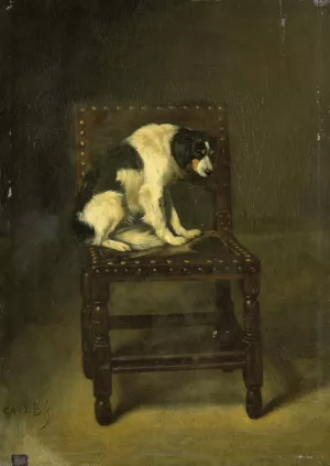 A Dog on a Chair Oil painting by Guillaume Anne Van Der Brugghen