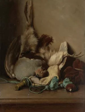 Still life with Wood Pigeon and Powder Horn by Guillaume Anne Van Der Brugghen Oil Painting