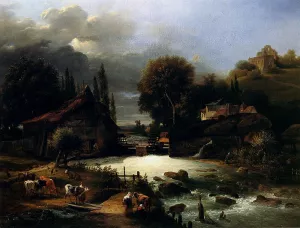 A Farm On A River by Guillaume Frederic Ronmy - Oil Painting Reproduction