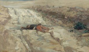 Scene de la guerre de 1870; soldat mort sur un champ de bataille. by Guillaume Regamey Oil Painting