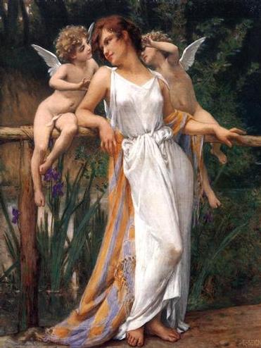 Main Product Photo of Nymph and Cherubs Painting by Guillaume Seignac