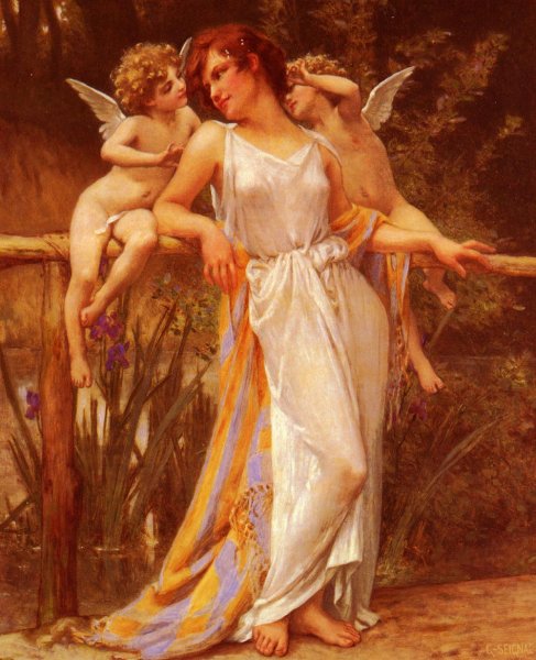Main Product Photo of Nymphe Avec Puttis Painting by Guillaume Seignac