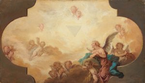 Angels Looking up at the Eye of God. Study by Guillaume Taraval Oil Painting
