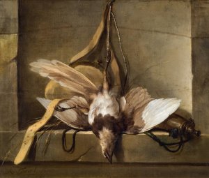 Still Life with a Dead Bird and Hunting Gear by Guillaume Taraval Oil Painting