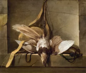 Still Life with a Dead Bird and Hunting Gear by Guillaume Taraval Oil Painting