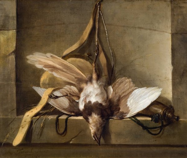 Main Product Photo of Still Life with a Dead Bird and Hunting Gear  Painting by Guillaume Taraval