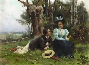 Courting in the Country by Guillermo Gomez Gil Oil Painting