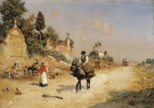 The Reding Fountain. By the Fountain by Guillermo Gomez Gil Oil Painting