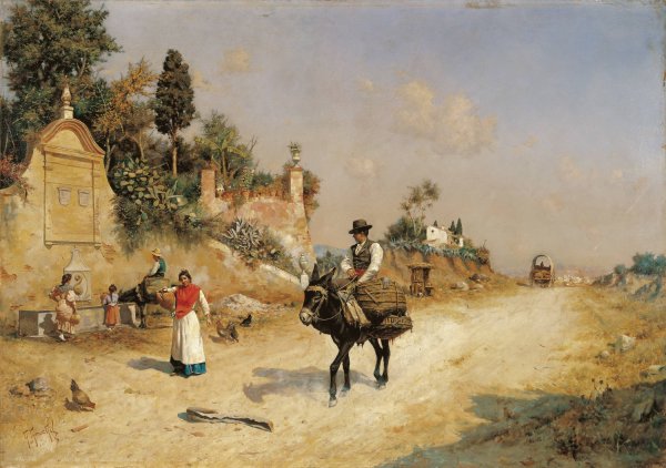 Main Product Photo of The Reding Fountain. By the Fountain  Painting by Guillermo Gomez Gil