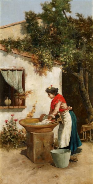 Washerwoman  by Guillermo Gomez Gil - Hand-Painted Oil Painting Reproduction