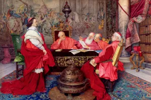 Cardinal Richelieu and His Council by Guiseppe Signorini - Oil Painting Reproduction