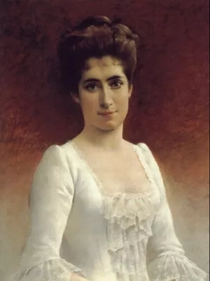 A Portrait of a Young Lady in a White Dress by Gunnar Berndtson - Oil Painting Reproduction