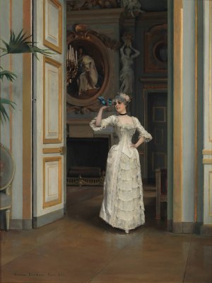 Woman With A Bird At The Castle Of Maison Laffitte by Gunnar Berndtson Oil Painting