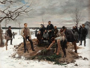 A Funeral in Alsike by Gustaf Cederstrom Oil Painting