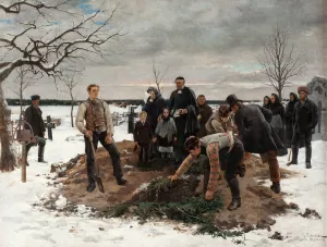 A Funeral in Alsike Oil painting by Gustaf Cederstrom