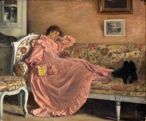 Carola Sitting on the Sofa by Gustaf Cederstrom Oil Painting