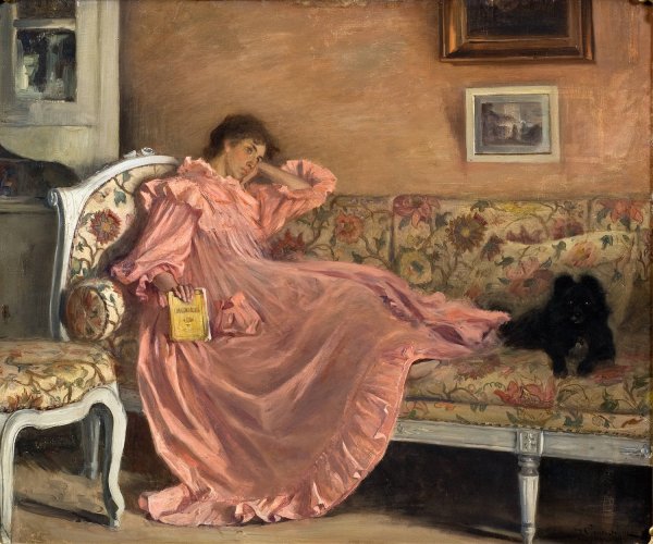 Main Product Photo of Carola Sitting on the Sofa  Painting by Gustaf Cederstrom