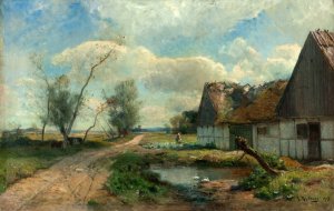 Landscape from Scania with Farm by Gustaf Rydberg Oil Painting