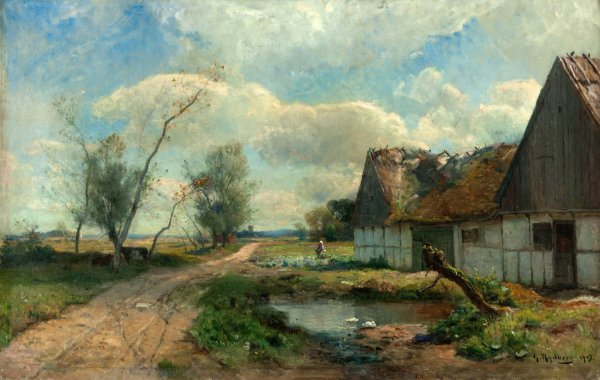 Landscape from Scania with Farm  by Gustaf Rydberg - Hand-Painted Oil Painting Reproduction